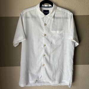 Tommy Bahama Men’s Small White Breezy Linen Blend Button Down Shirt Pocket